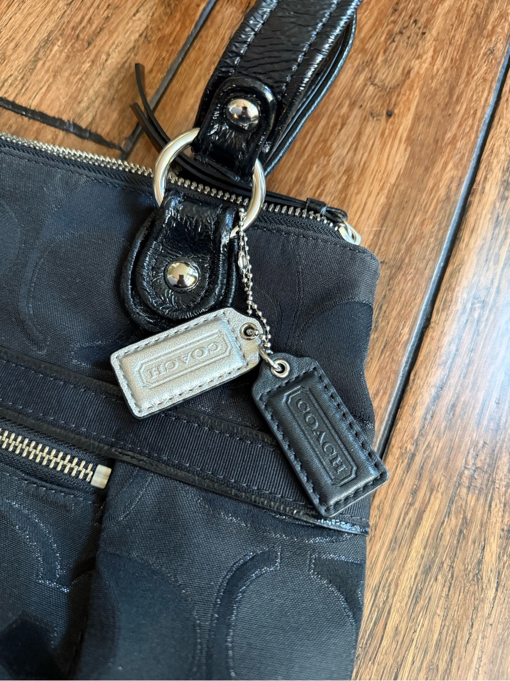 Coach Black Poppy Canvas Sateen Signature Tote Bag - Picture 4 of 10